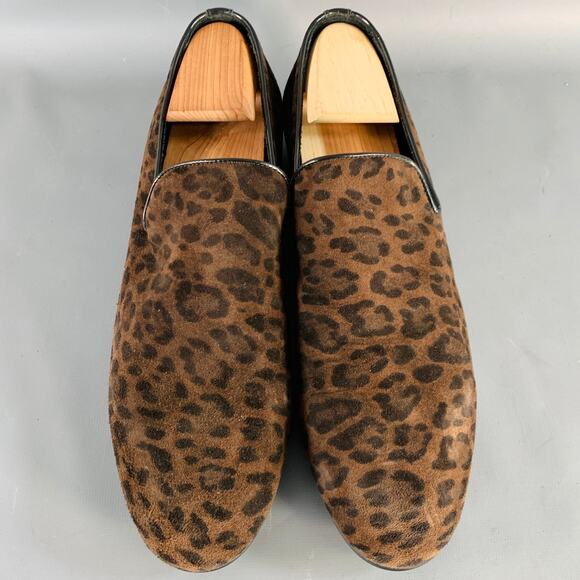 JIMMY CHOO Size 11 Brown Black Animal Print Velvet Slip On Loafers main image 4